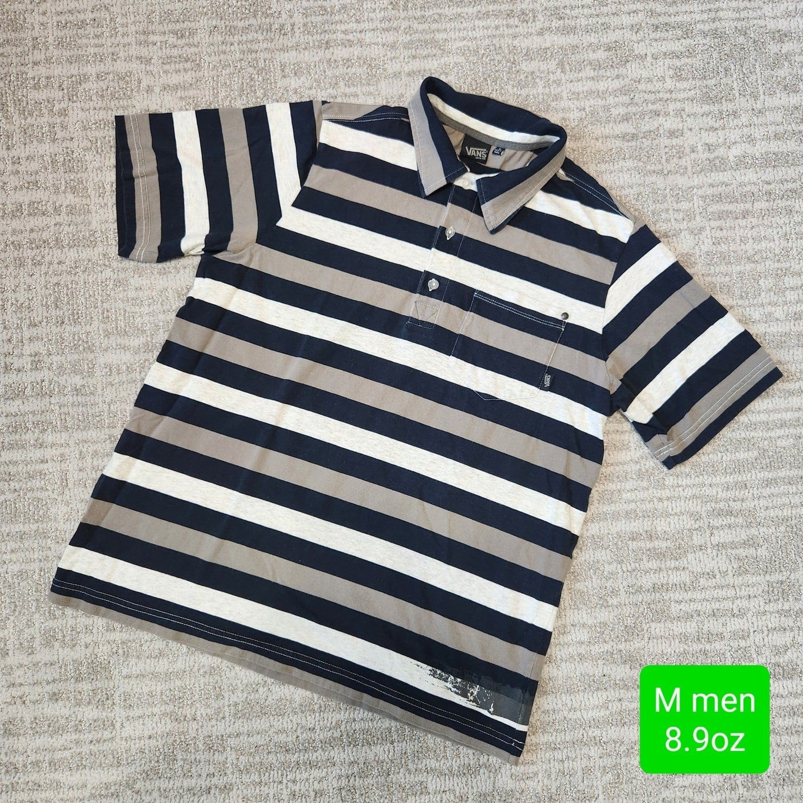 Van’s Classic Fit loose short sleeve stripe polo top size M men