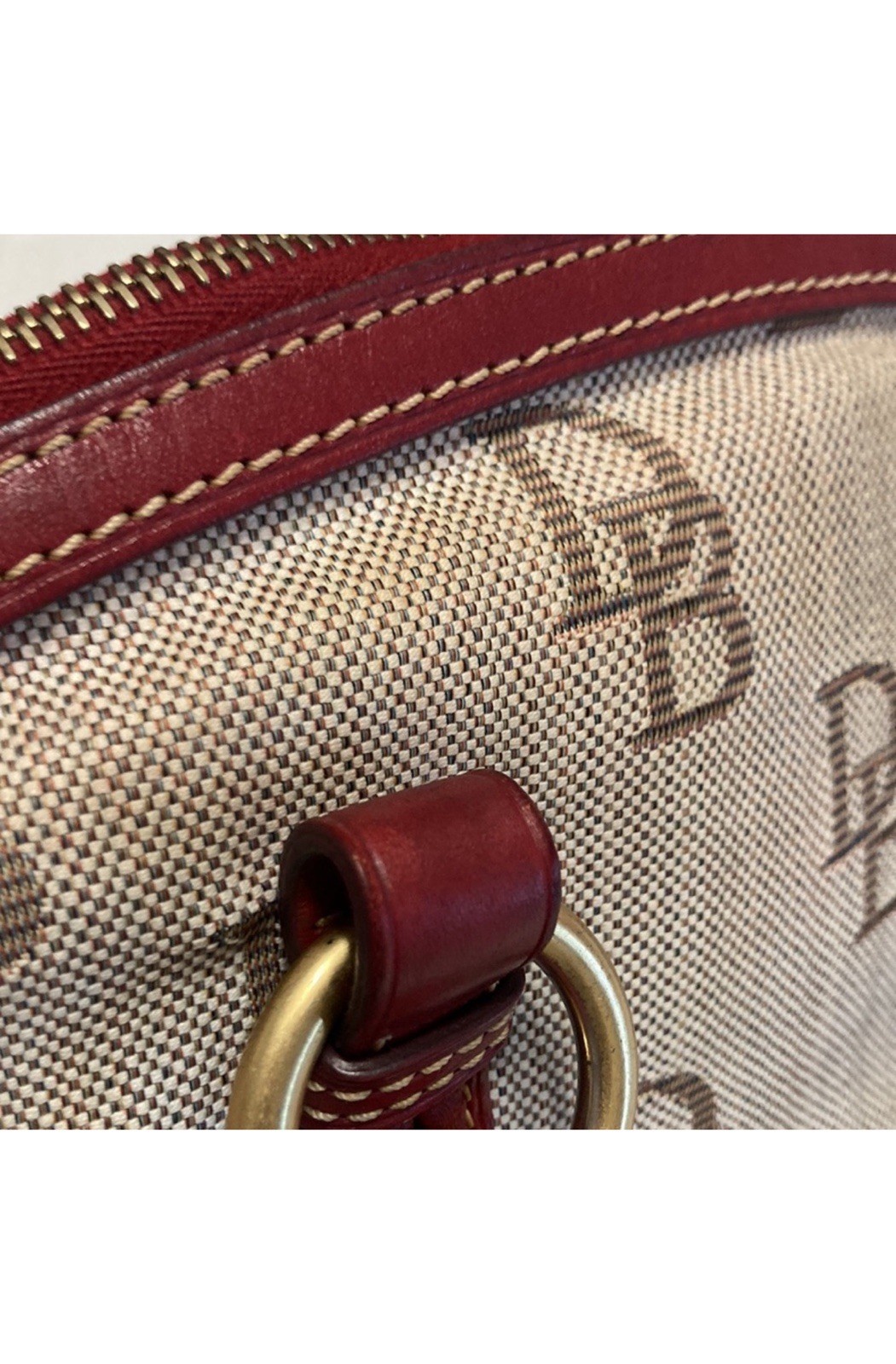 Dooney & Bourke Monogram Satchel Top Handle Zip Tassel Red Lined Gold
