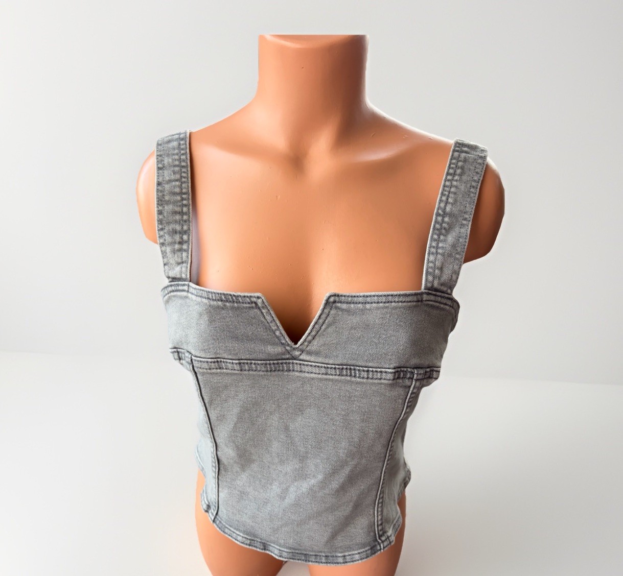 Divided Gray Denim Top Size M Zip Cropped
