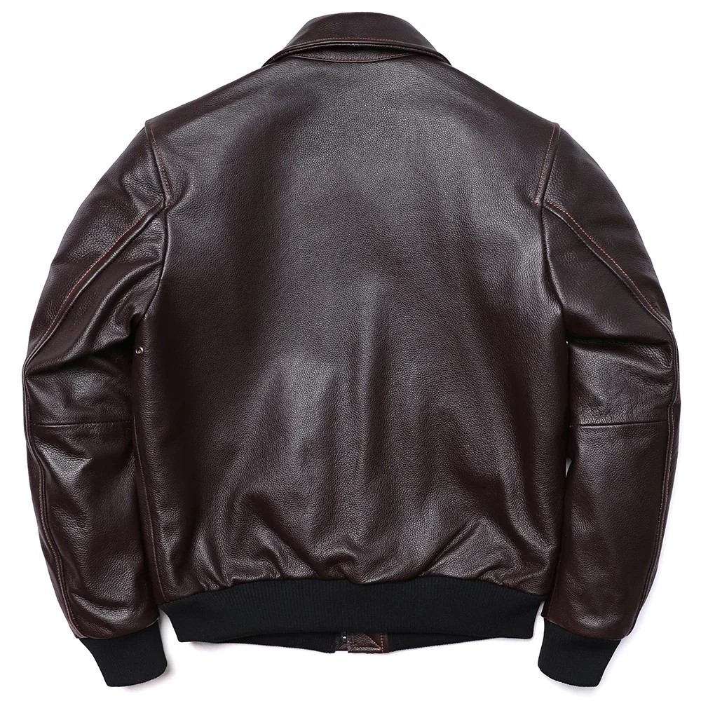Men’s Genuine Leather A2 Flight Jacket Dark Brown Aviator Bomber Coat