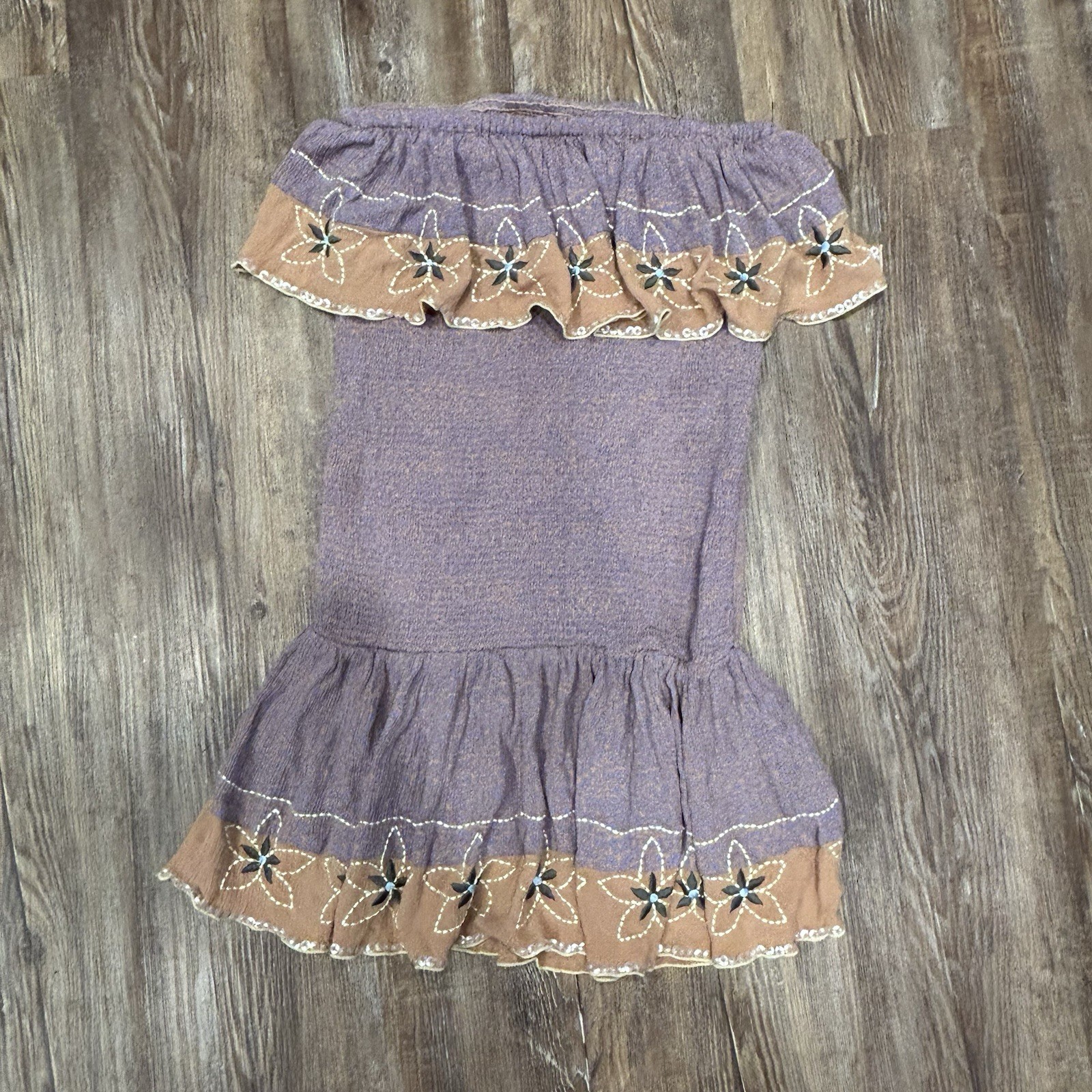 Free People Bali Chasing Dreams Smocked Drop waist Embellished Mini Slip Dress S