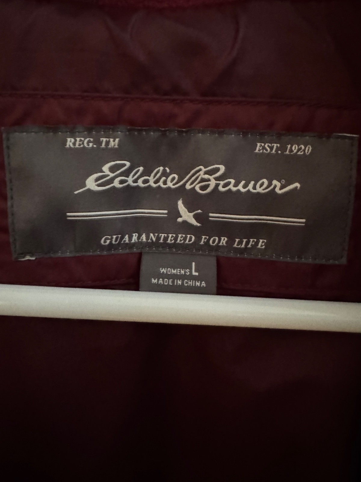 Eddie Bauer Womens 550 Down Fill Hooded Down Long Puffer Jacket Size L Burgandy