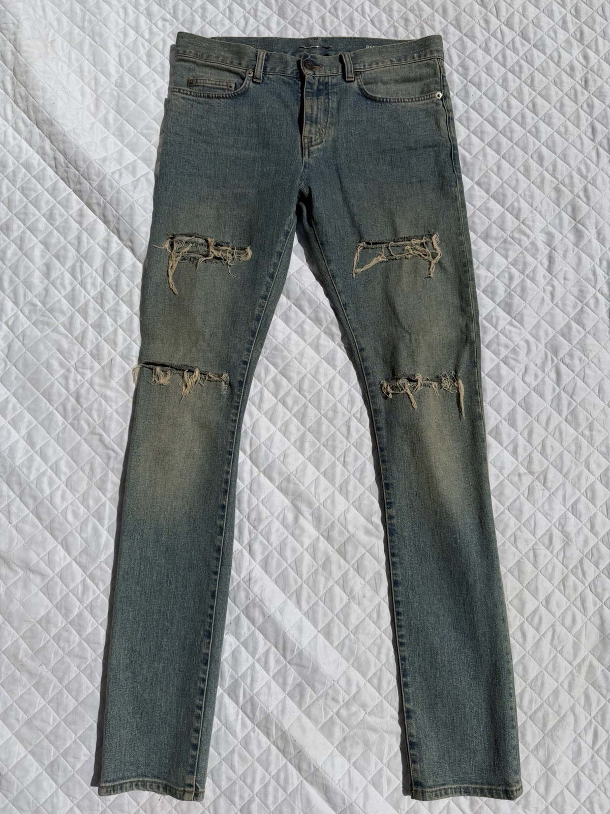 SAINT LAURENT Paris D02 Mens 2014 Hedi Slimane Crash Denim Skinny Jeans 31×34