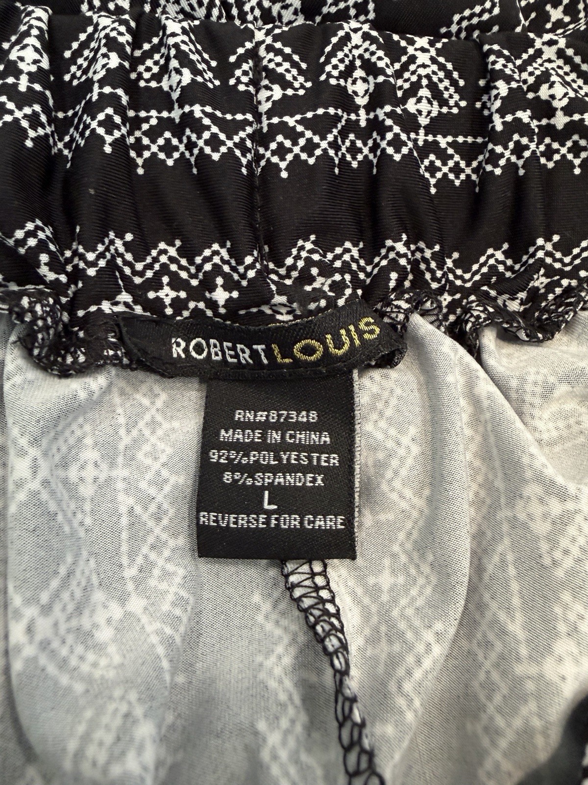 Robert Louis Women’s Black White Geometric Flat Front Wide-Leg Pants L