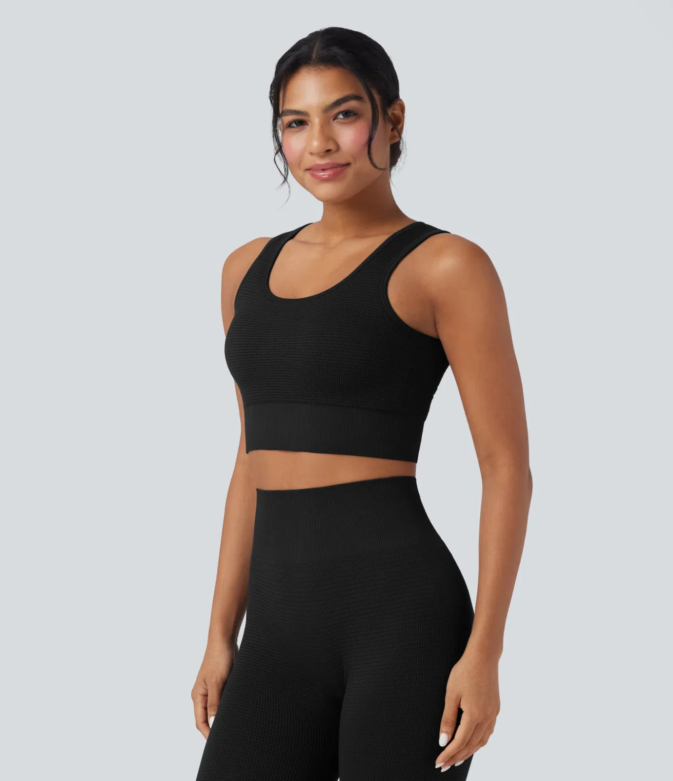 Halara Size M 12 14 Seamless Low Support U Neck Cropped Waffle Yoga Sports Bra