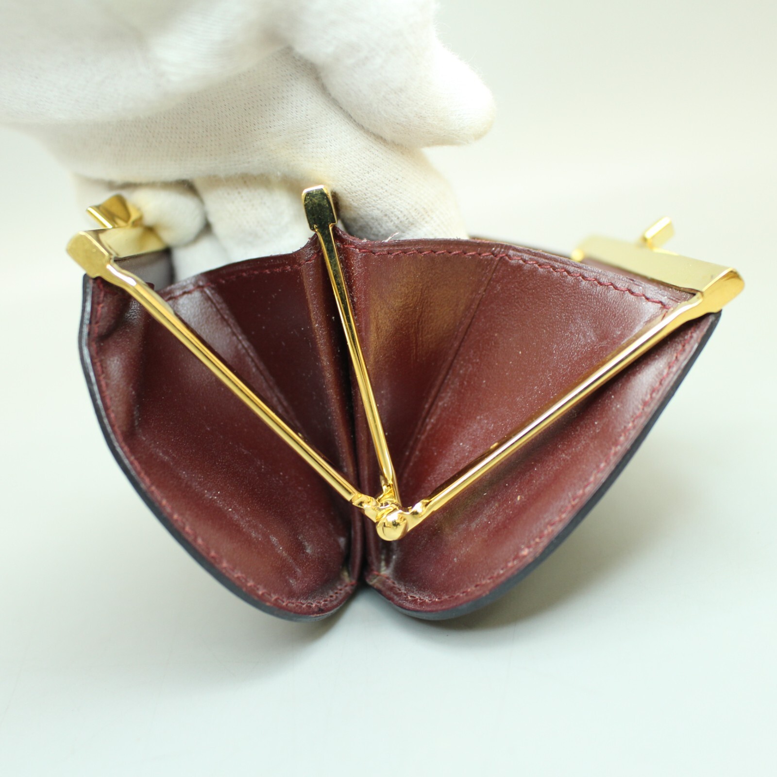 Cartier Vintage Coin Case Gama-guchi Leather Bordeaux Burgundy Coin Case 114