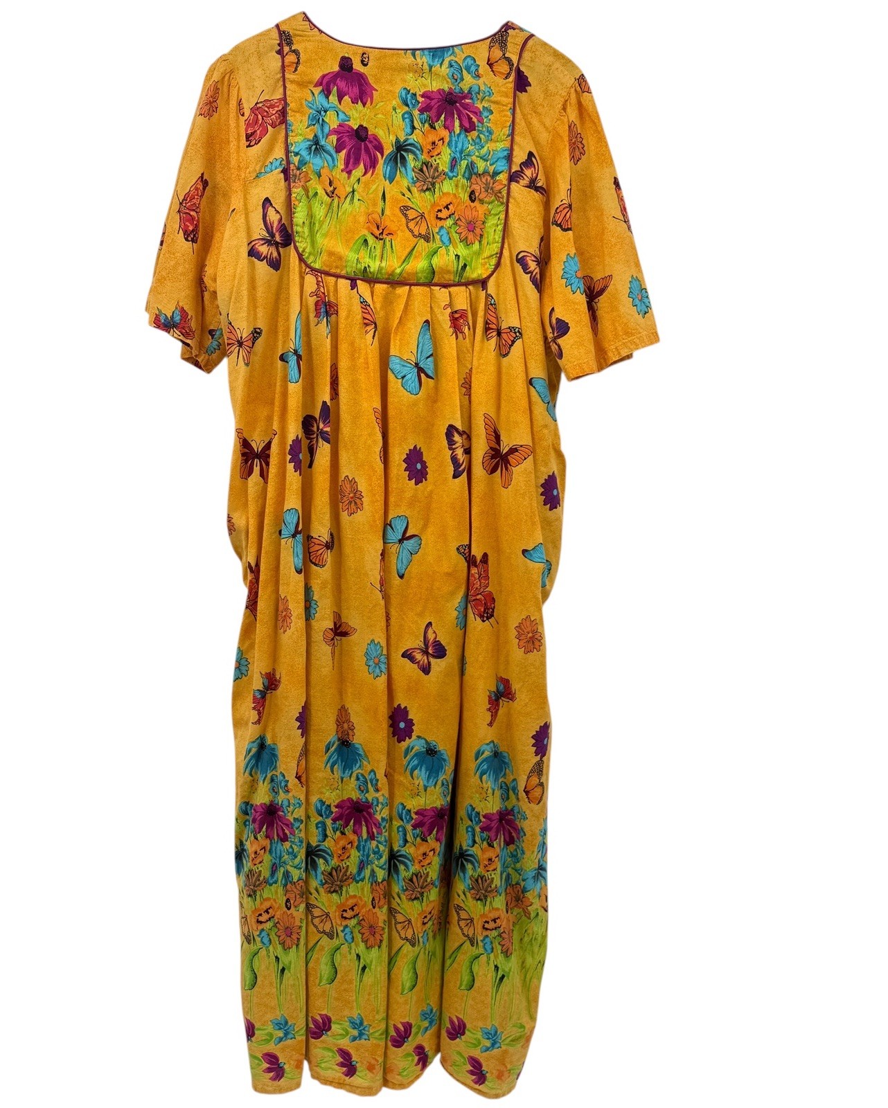 Only Necessities Muumuu House Dress 2X Butterfly Floral 100% Cotton Cafton 90’s