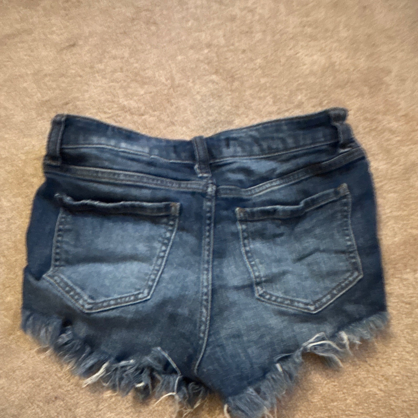cunina High Rise Cut Off Denim Shorts Women’s S Blue Frayed Fringe Pockets