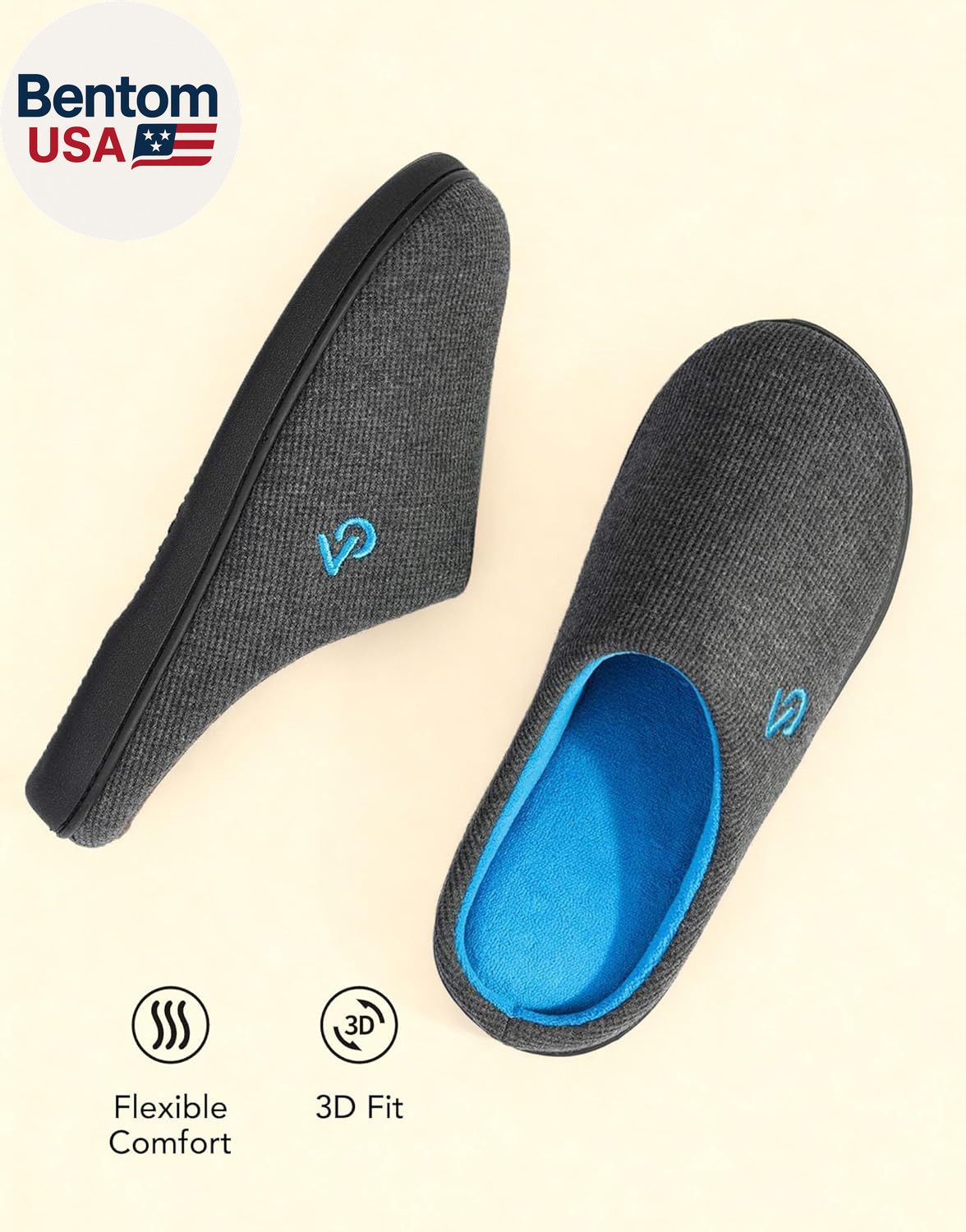 Men’S Two-Tone Memory Foam House Slippers Indoor Outdoor Durable Rubber Sole