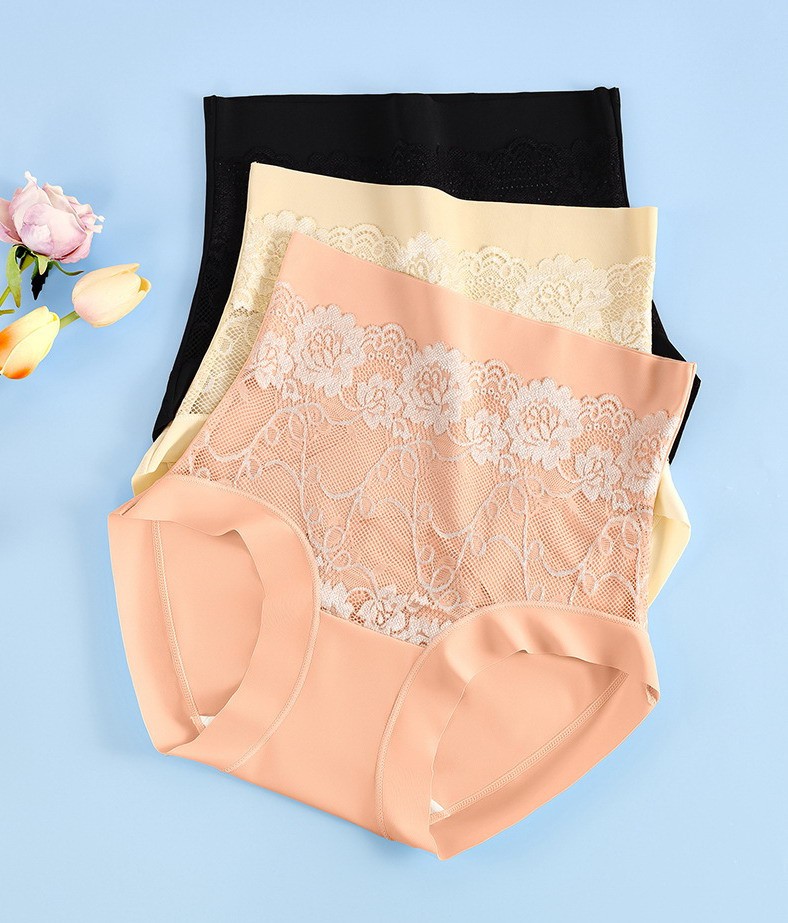 Women Briefs High Waist Thin Seamless Floral Tummy Control ShapeUnderpants 32961
