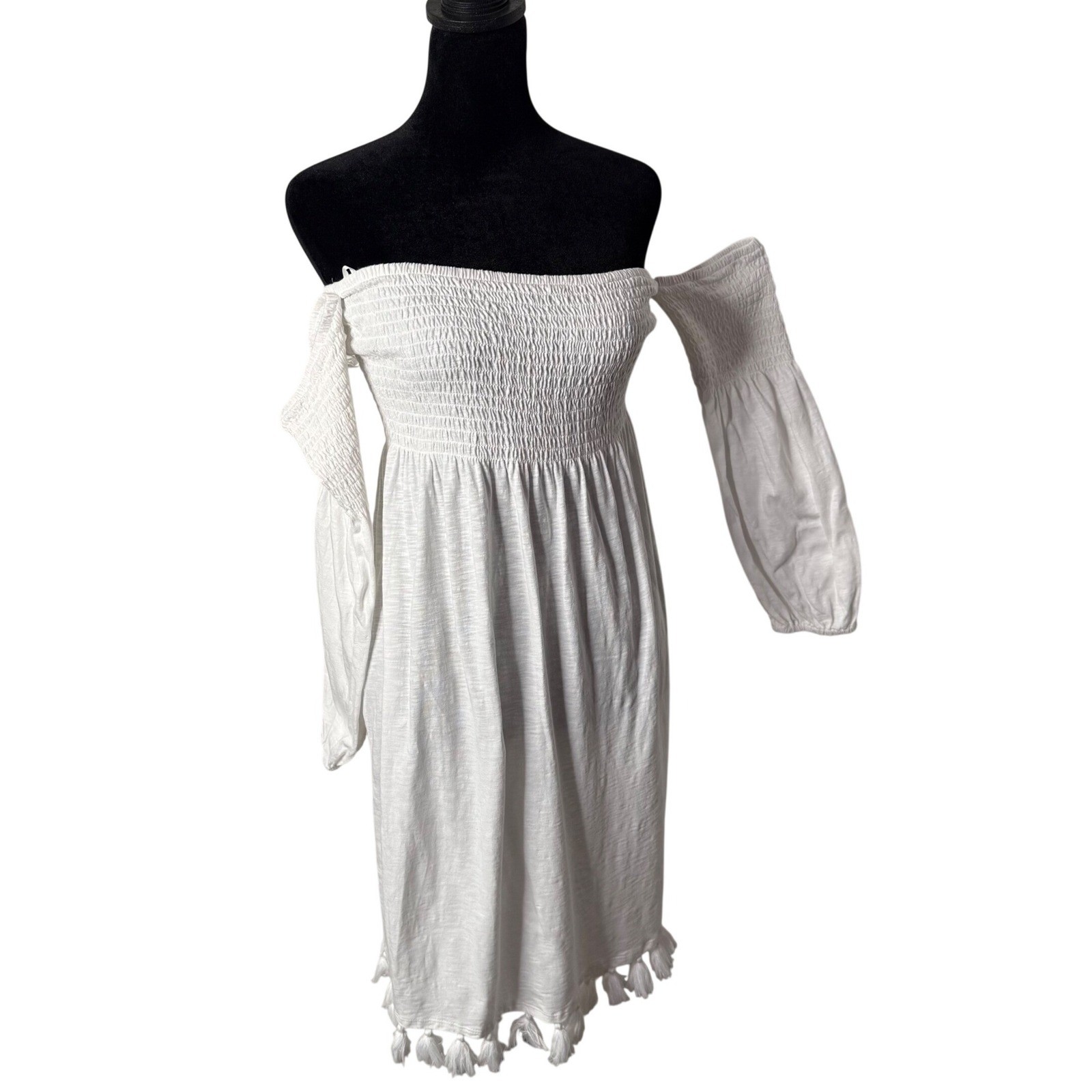 Lilly Pulitzer Trina Beach Dress White Smocked Off the Shoulder Tassels Size S