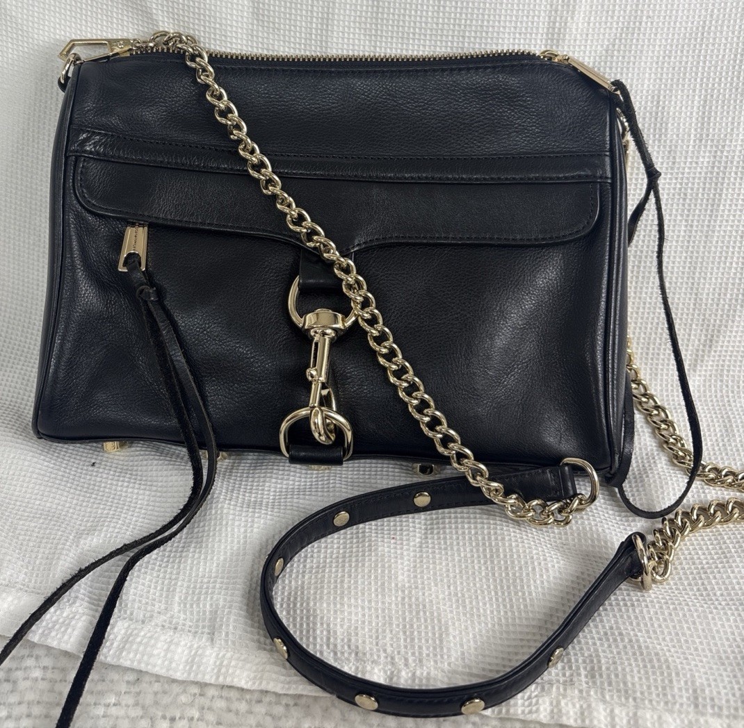 Vintage Rebecca Minkoff MAC Crossbody Shoulder Convertible Leather Bag Black