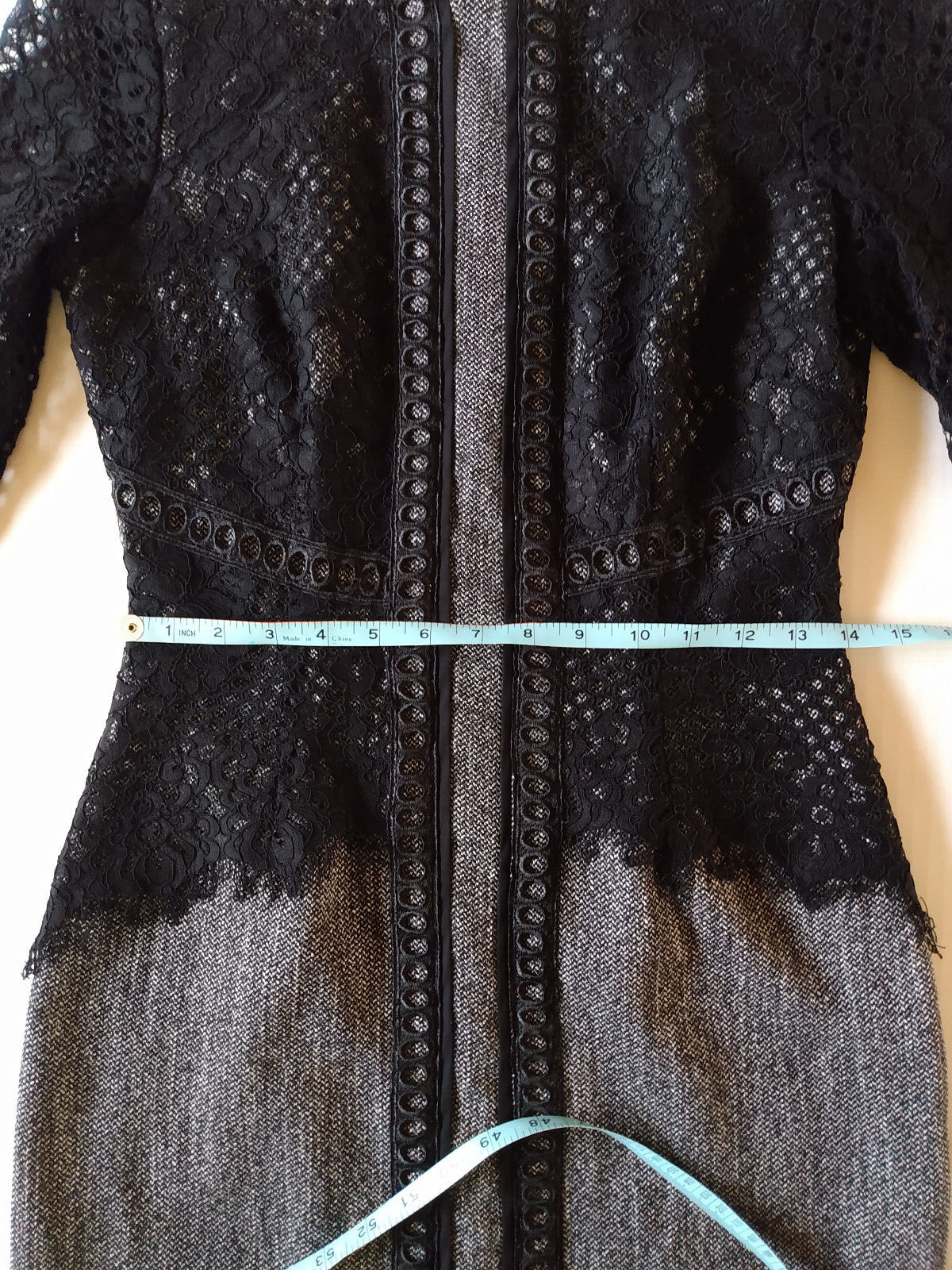Antonio Melani Dress Size 4 Black Lace 3/4 Sleeve Sheath Above-Knee Zip Back
