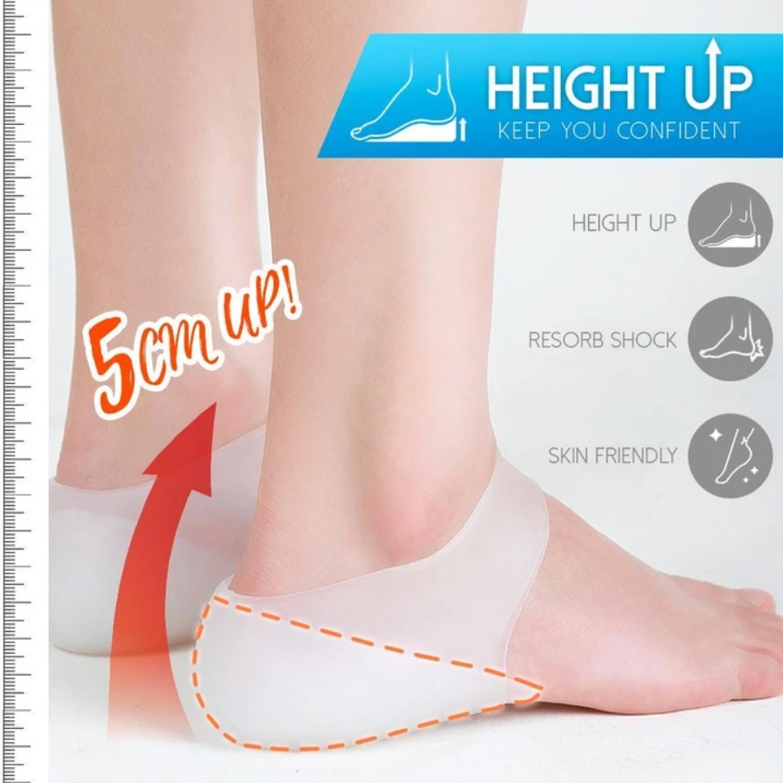 Concealed Footbed Enhancers Invisible Height Increase Silicone Insoles Pads USA