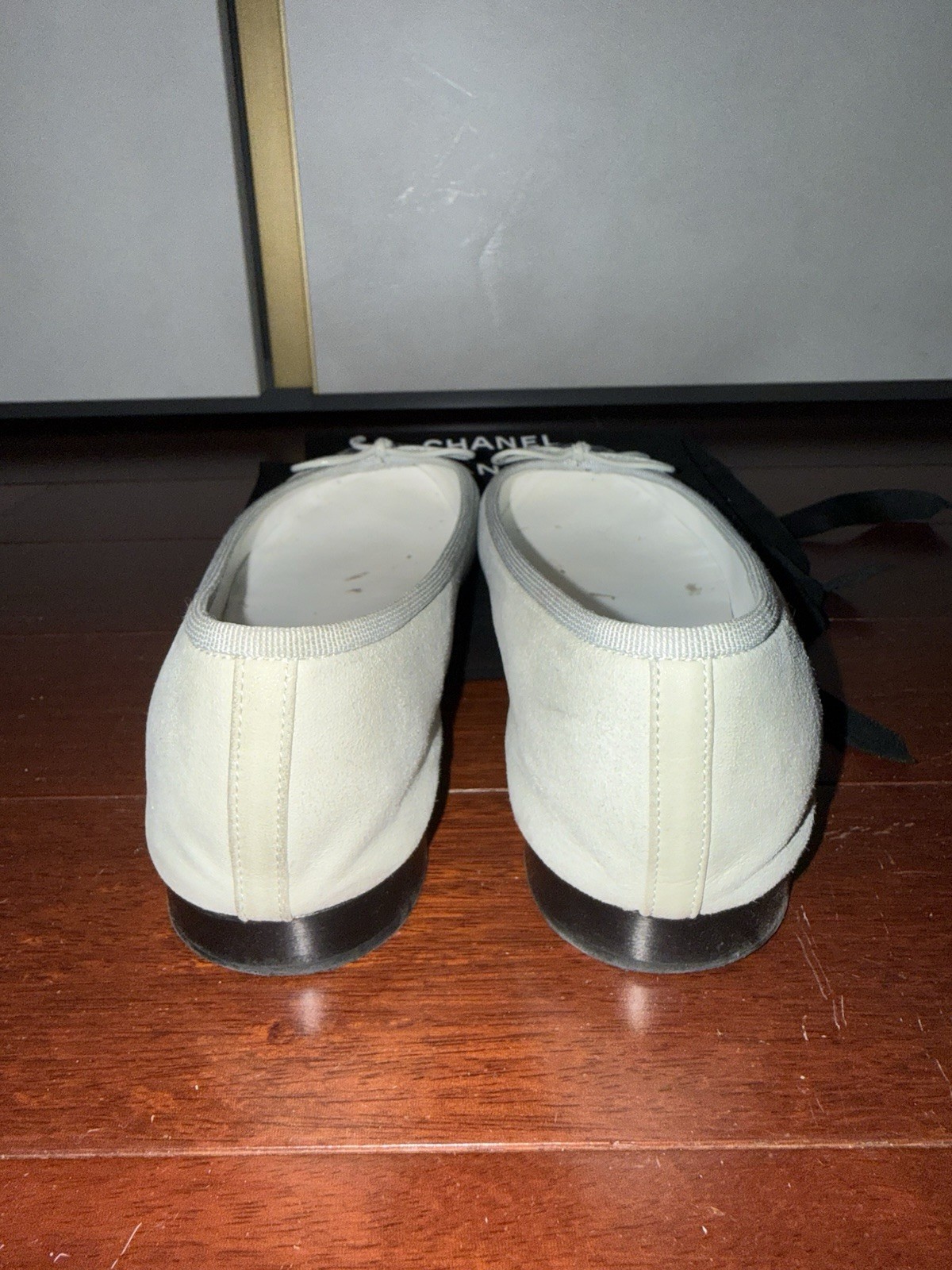 Chanel Classic Leather Ballet Flats In Black And White Size 38.5