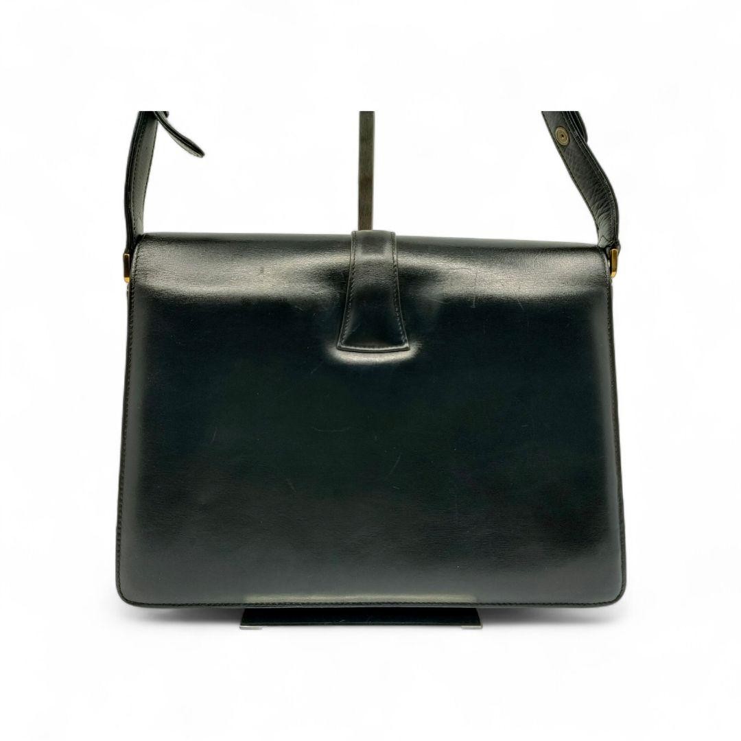CELINE Black Leather Horse Carriage Shoulder Bag Gold Hardware Auth