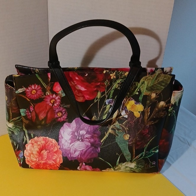 Elliott Lucca Multicolor Floral Satchel Zip Inner Pockets Detachable Strap Gold