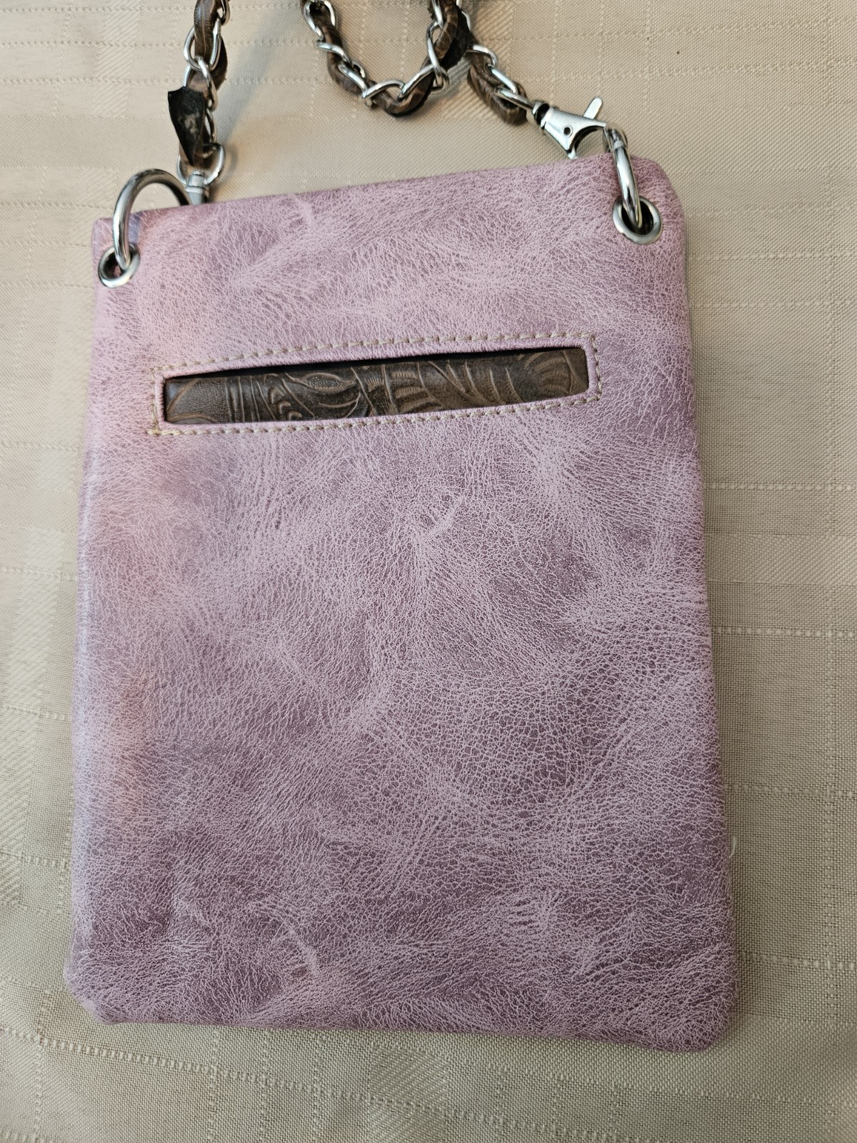 Women’s Pink Embroidered Studded Crossbody Bag Chain Strap Snap