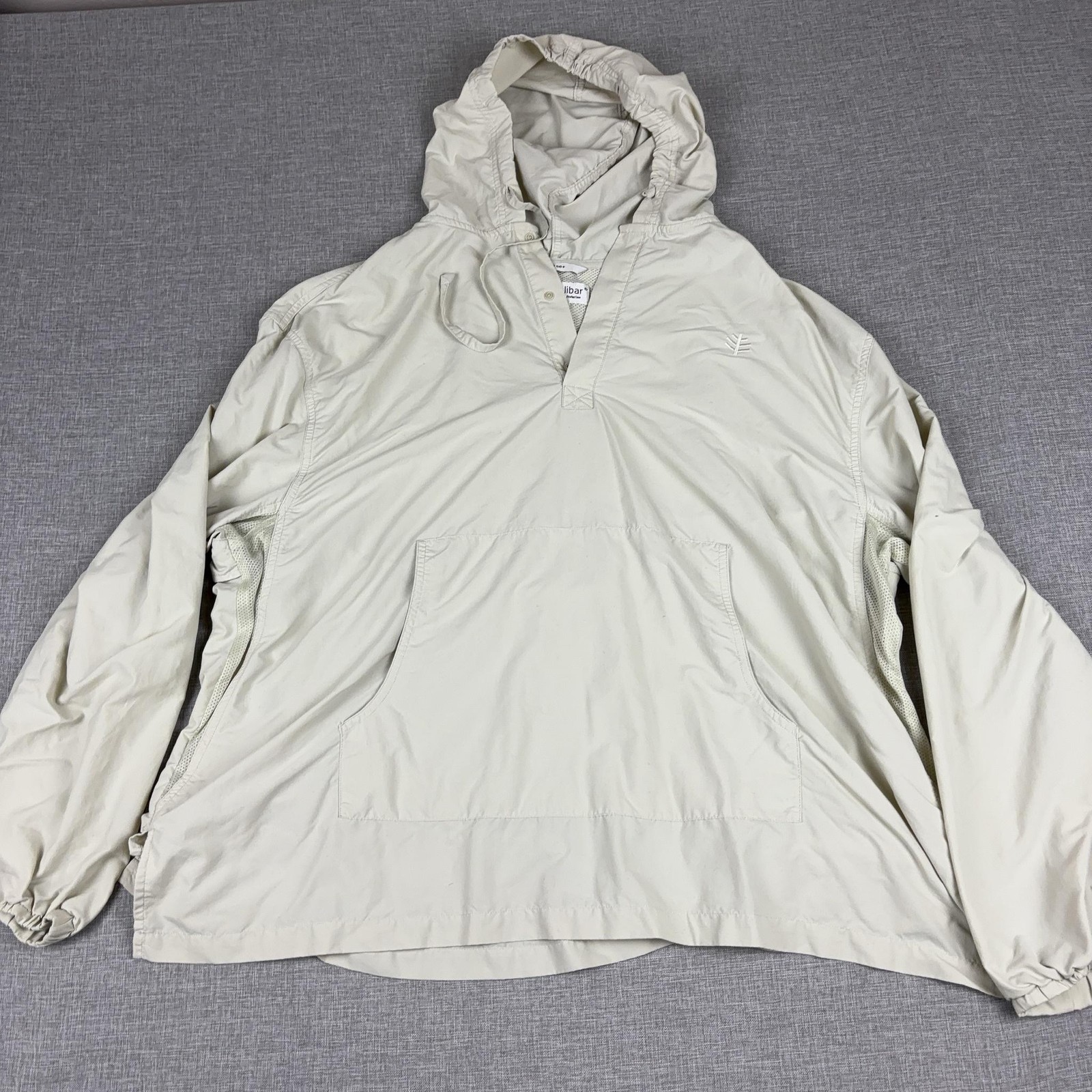 Coolibar Jacket Mens XL Beige Hooded Pullover Windbreaker UPF 50+ Mesh Sun