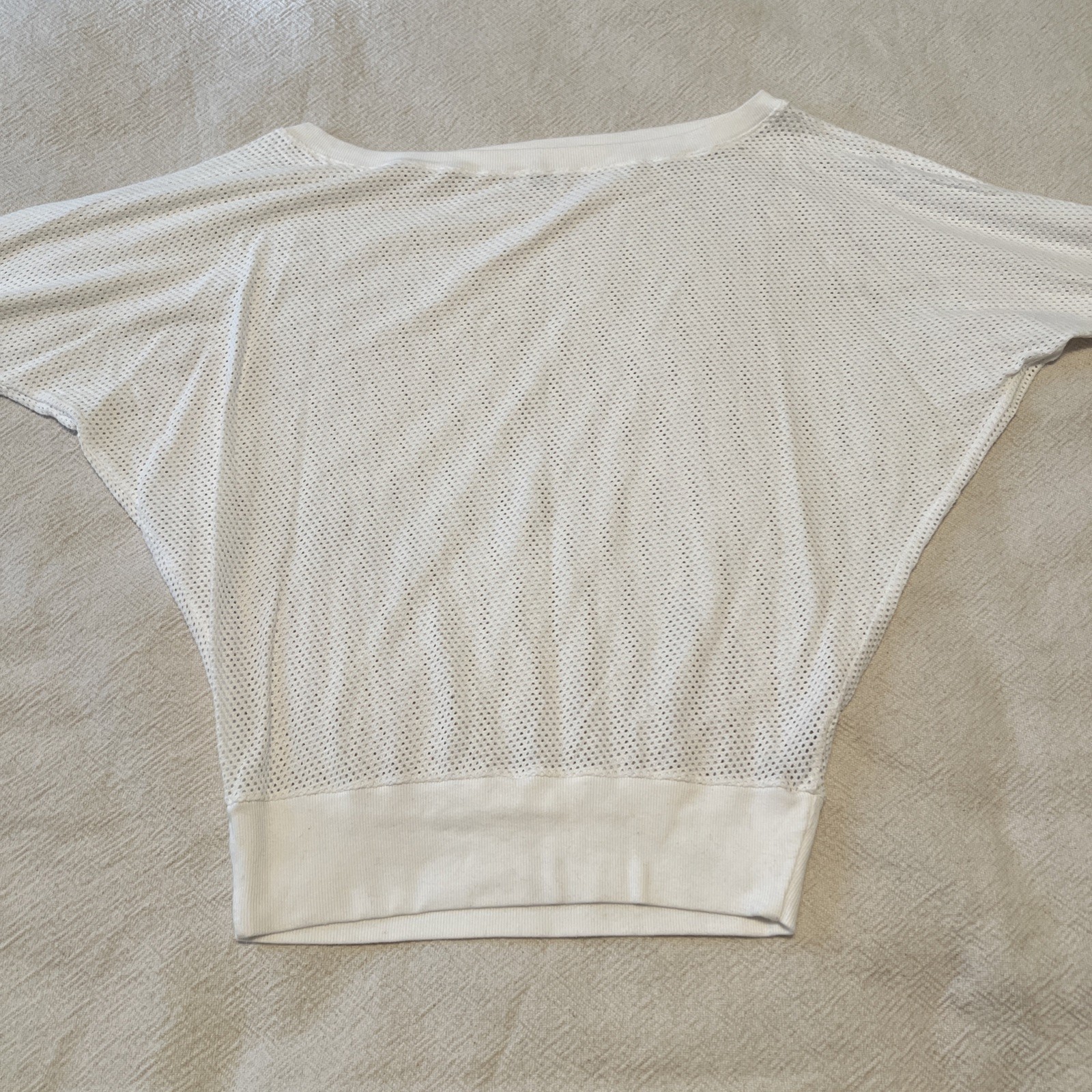 XS Women’s Cotton Mesh White Bat Wing 3/4 Sleeve Top Beach Cover Up