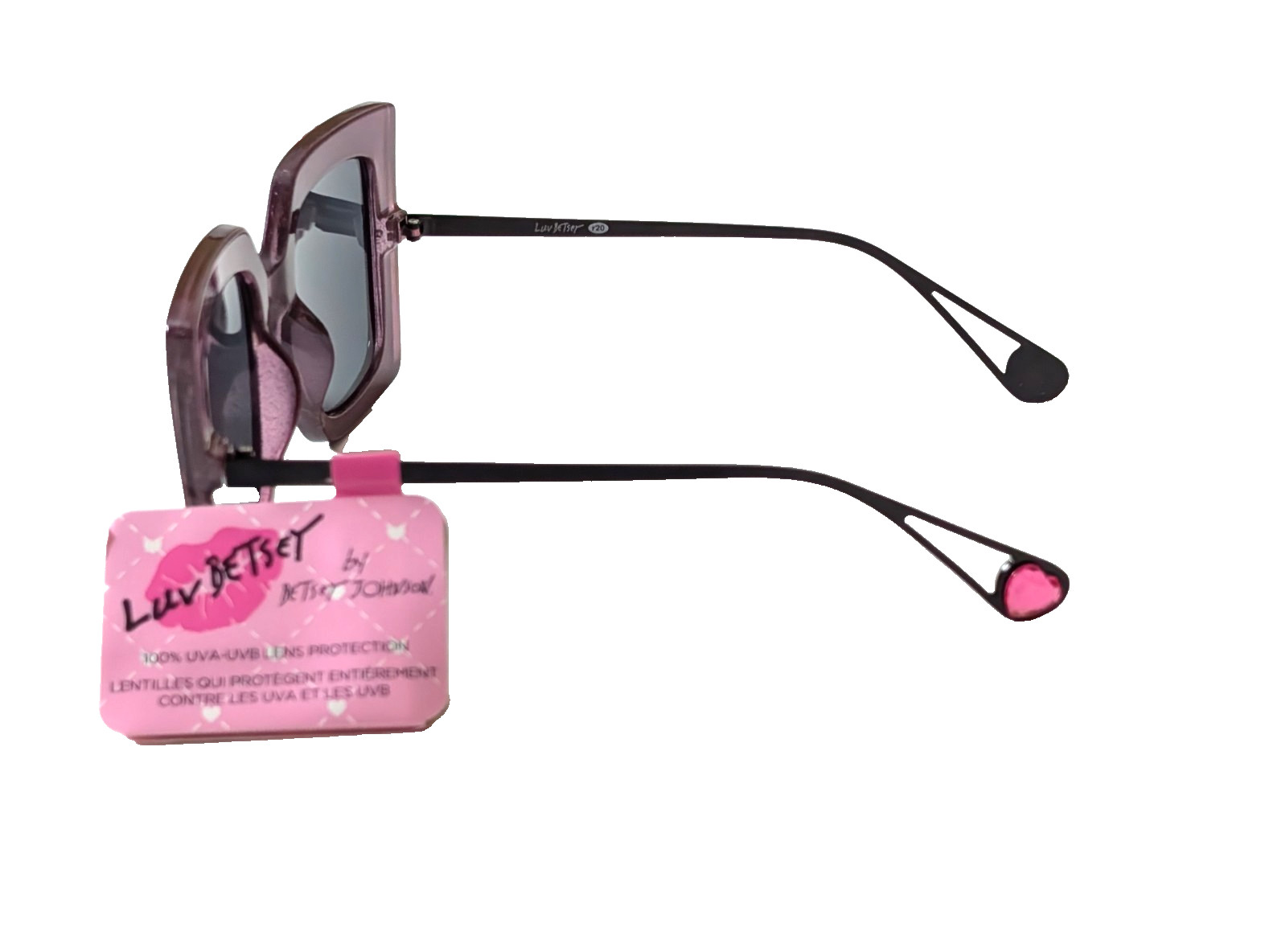 Luv Betsey Sunglasses LUV 23 172 EMB BLK Oversize Black, Purple / Heart Stone