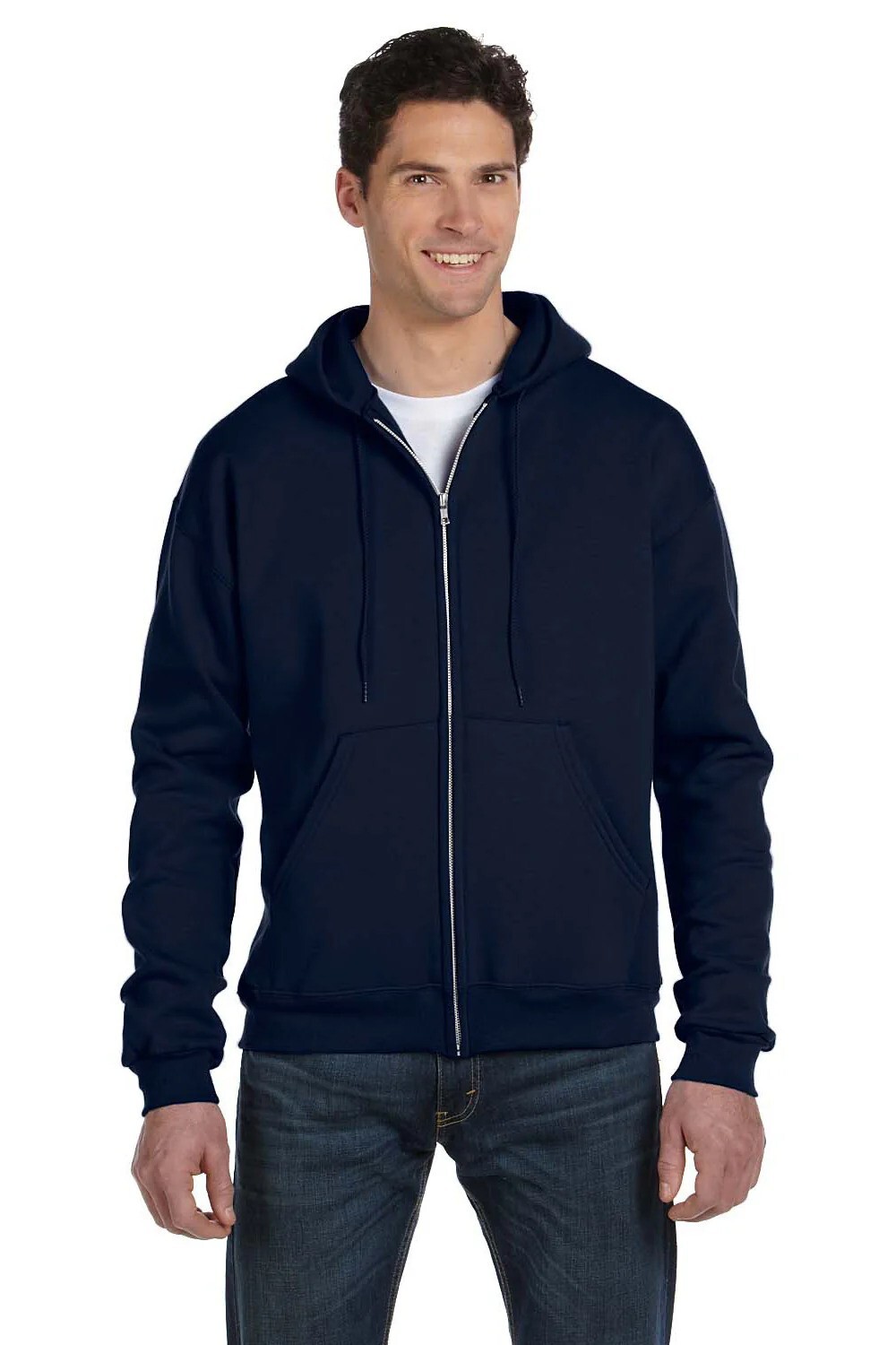 Champion Powerblend Double Dry Action Fleece Full Zip Hoodie Navy Blue Size M