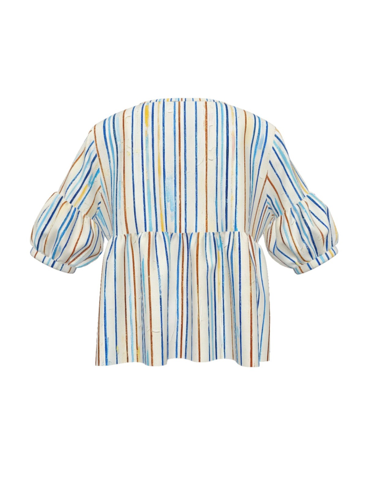 Breathable Comfort Womens Crew Neck Button Shirt Short Puff Sleeve Summer Blouse