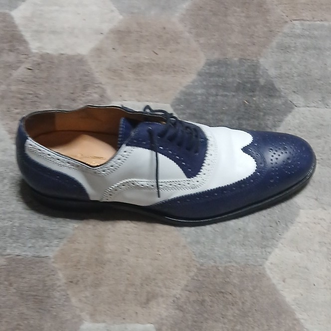Men’s Blue/White Two-Tone Wingtip Brogue Oxford Dress Shoes Lace Up