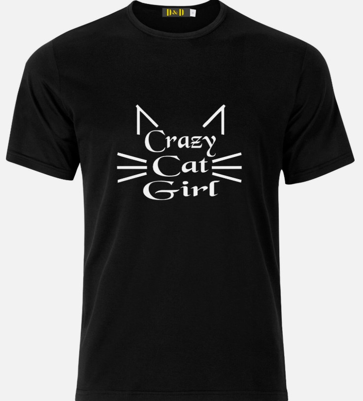 CRAZY CAT GIRL FUNNY HUMOR COTTON T SHIRT