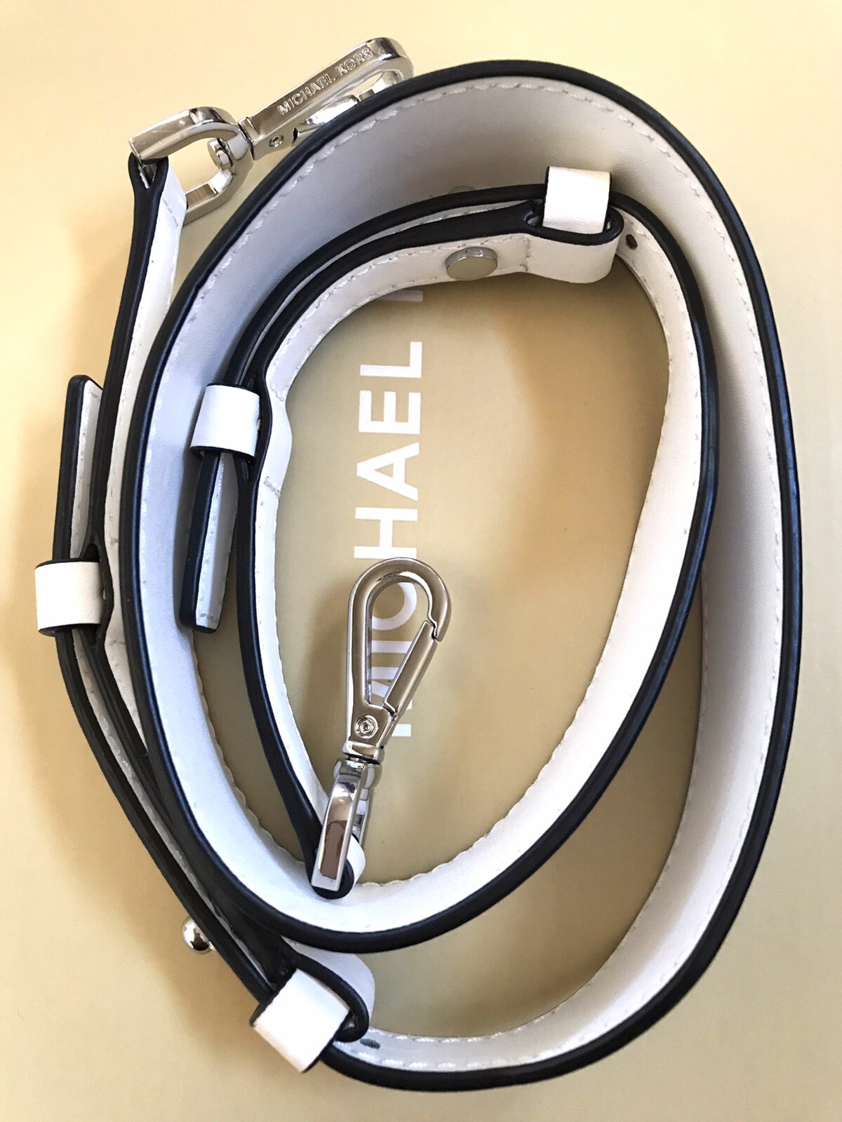 37”x1 3/8”Wide Michael Kors Silver Hardware White Leather Handbag Shoulder Strap