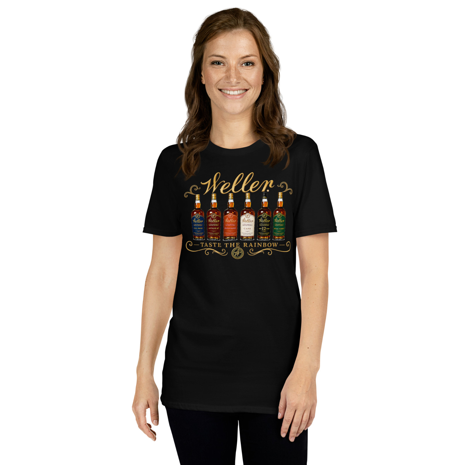 Weller Taste The Rainbow Bourbon Whiskey Graphic T-Shirt Men’s Black Tee Gift