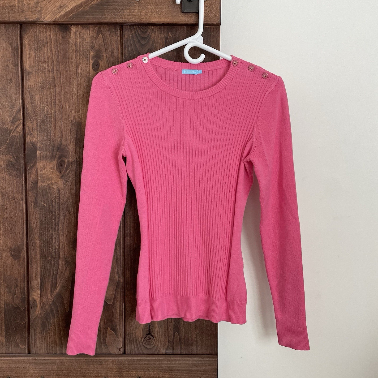 J Mclaughlin Pink Knit Sweater Womens Size XS ribbed Seaspray Buttons