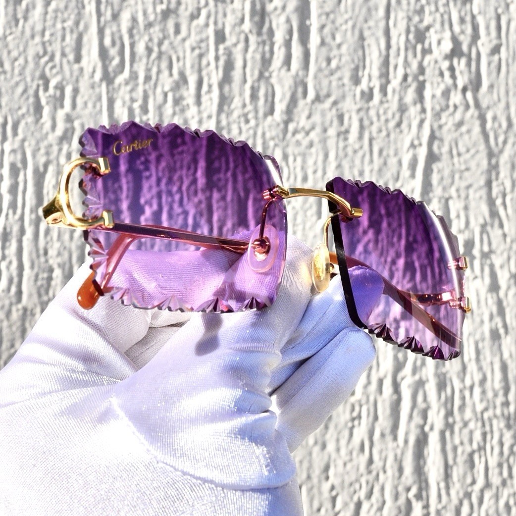 Cartier rimless sunglasses piccadilly glasses Diamond Cut decor BIG C gold Frame