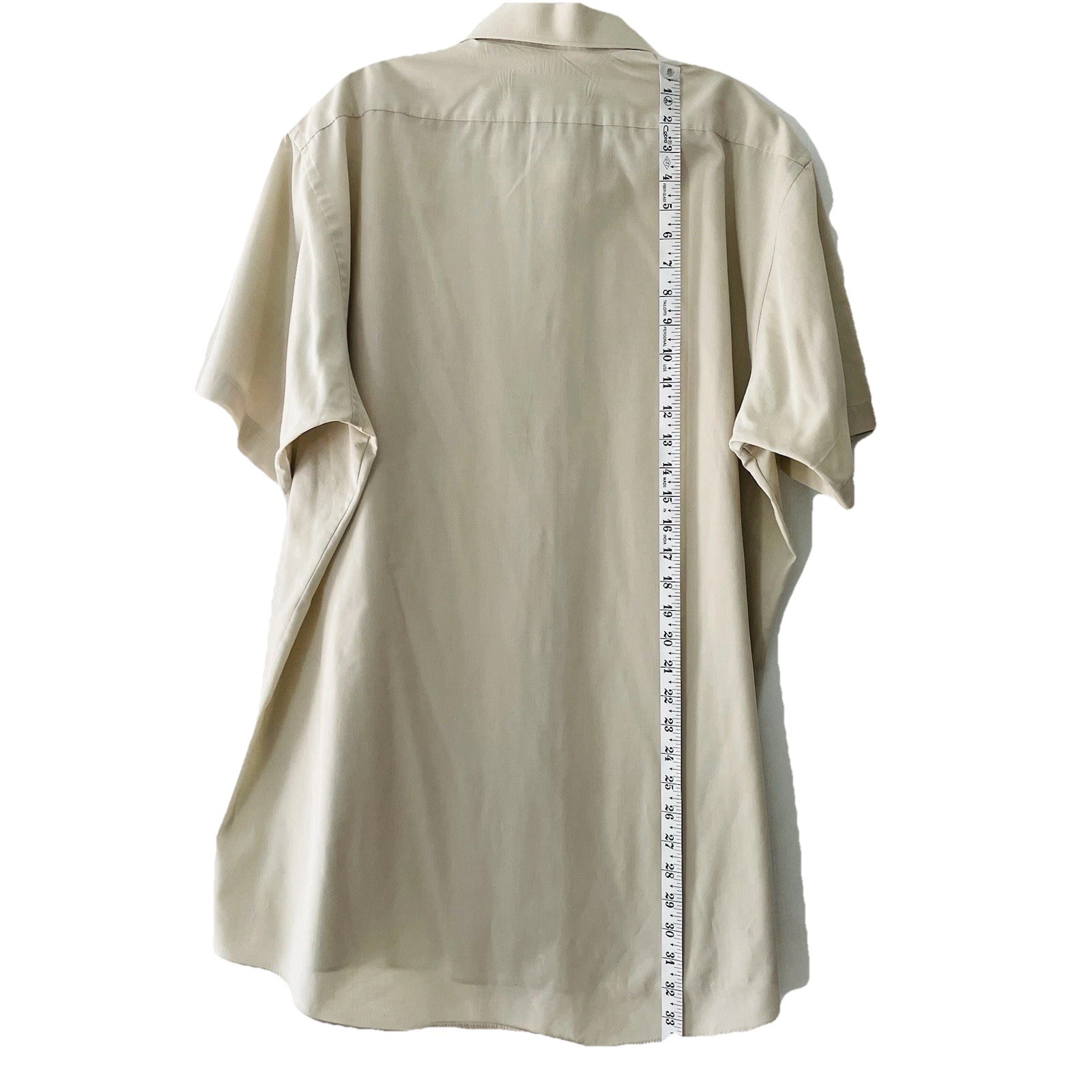 David Taylor Mens Size 17.5 XL Beige Short Sleeve Shirt Single Needle Tailoring