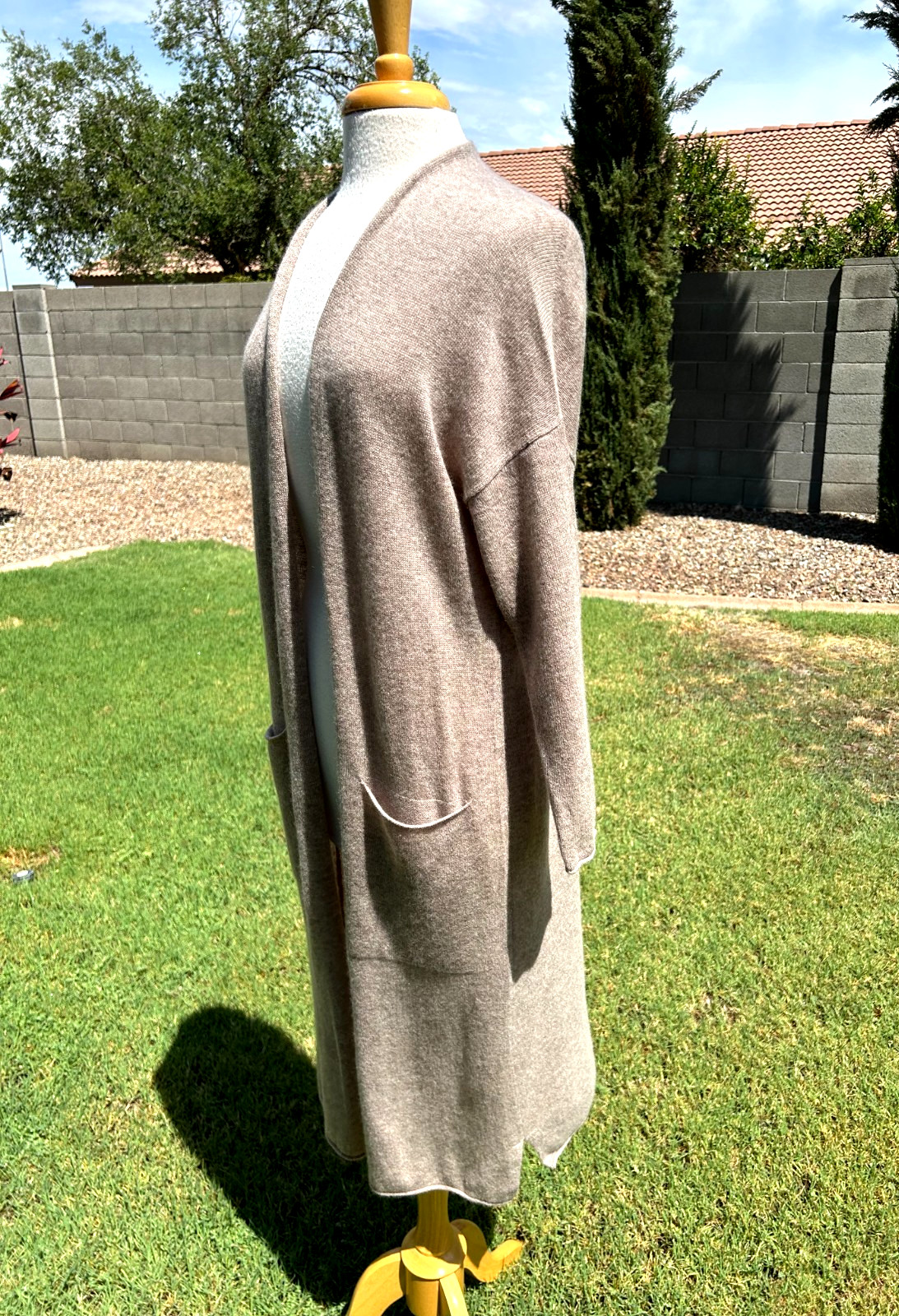 Van Winkle & Co 100% Cashmere Long Open Front Cardigan Robe XL Toast $198 NWT