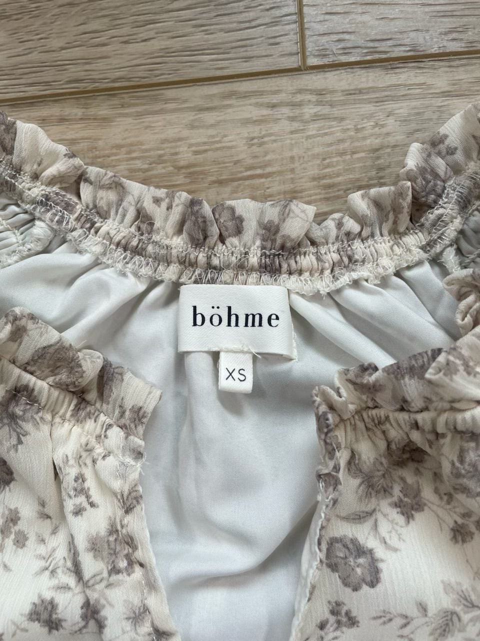 Böhme Floral Smocked Shoulder Button Front Long Sleeve Blouse XS Cottagecore