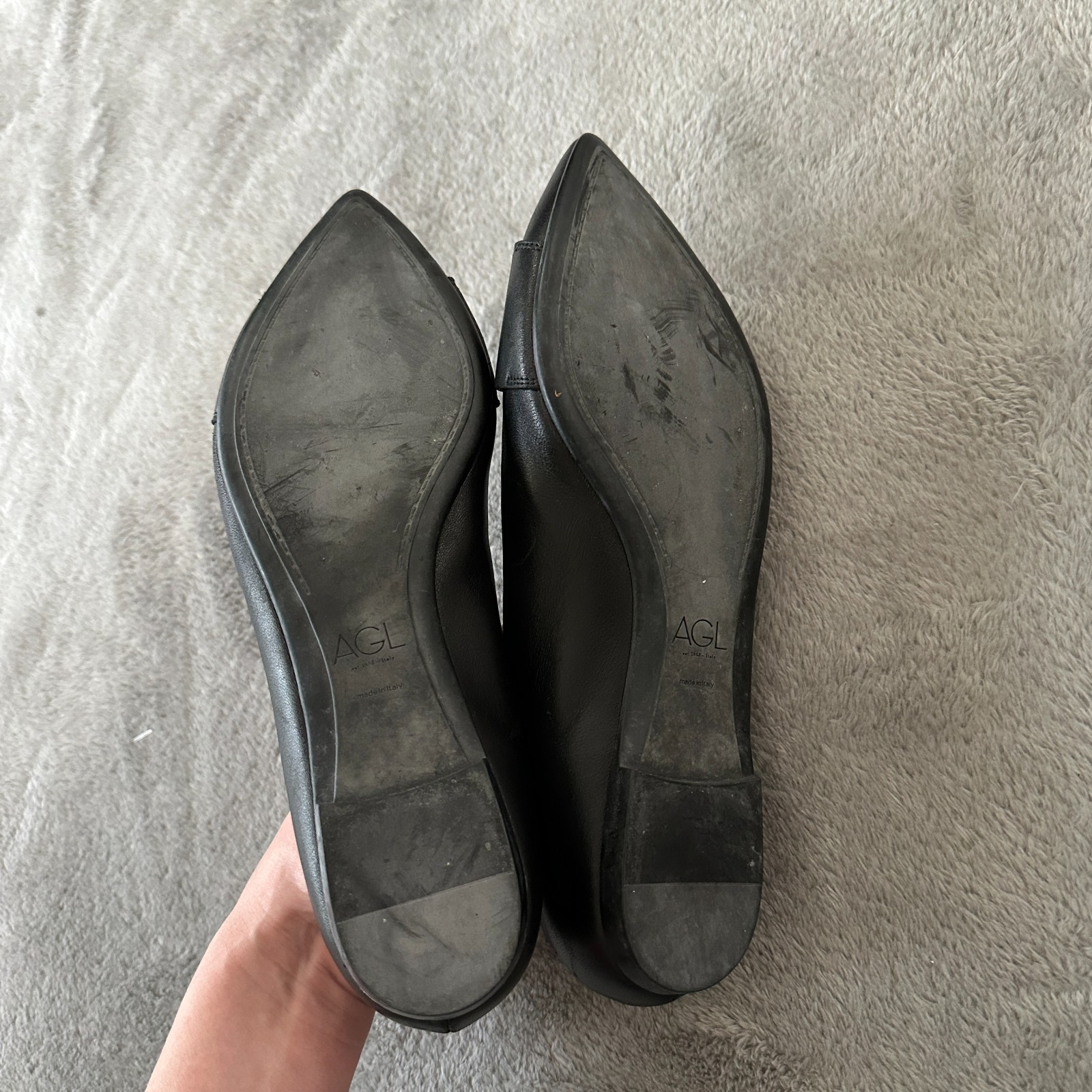 AGL Attilio Giusti Leombruni Black Leather Pointed Toe Ballet Flats Size EU 38