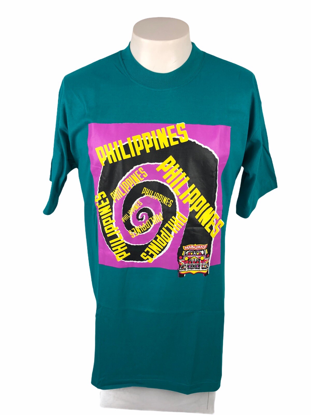 Philippines Mens Medium T Shirt Green Filipino Mabuhay Single Stitch Vintage NWT