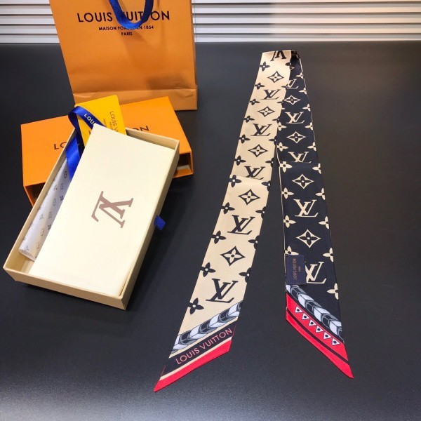 LOUIS VUITTON SCARF MINI 100% AUTHENTIC CLASSIC SILK BEIGE WHITE BLACK