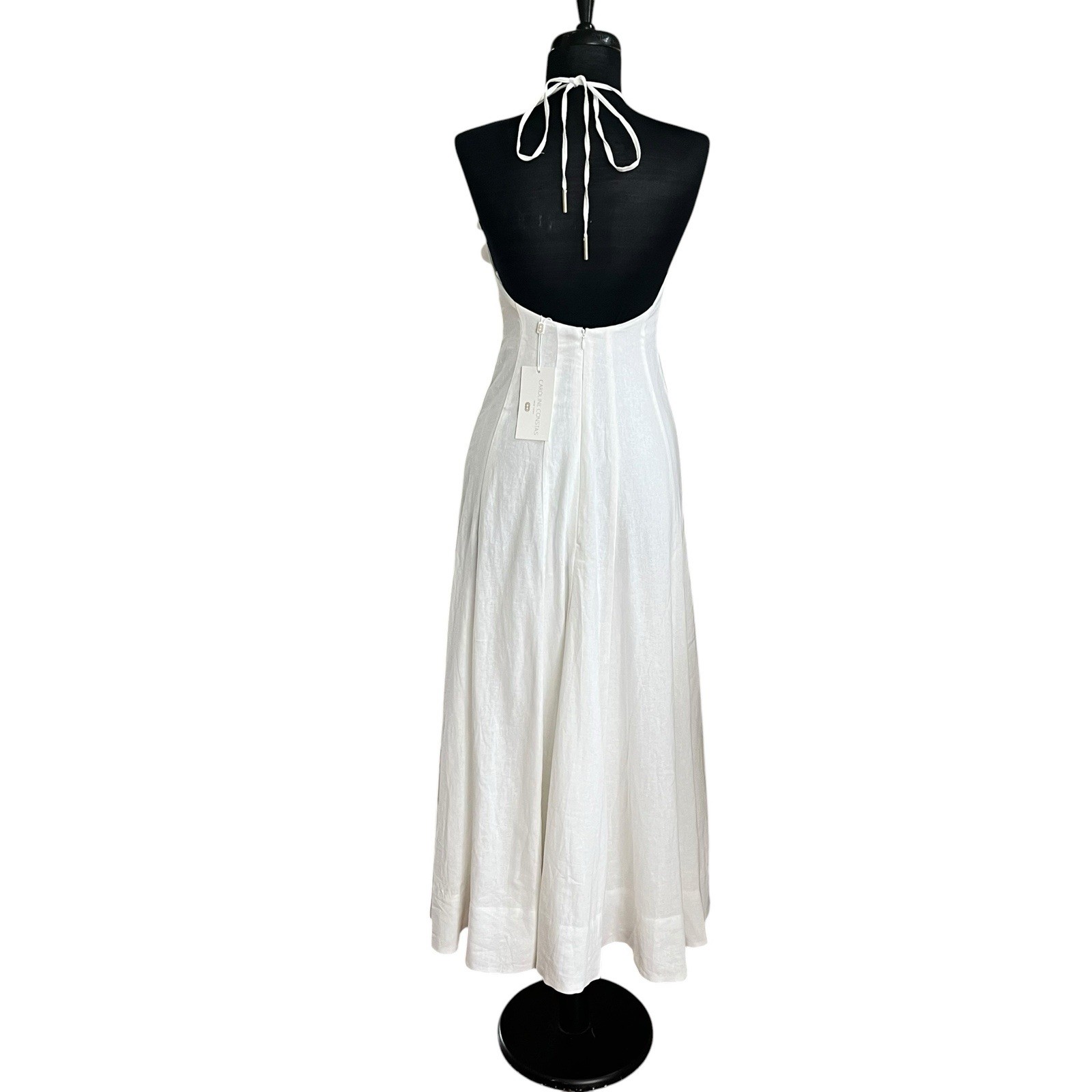 Caroline Constas Floral 3D Applique Halter Maxi Dress 10 White Linen Resort Euro