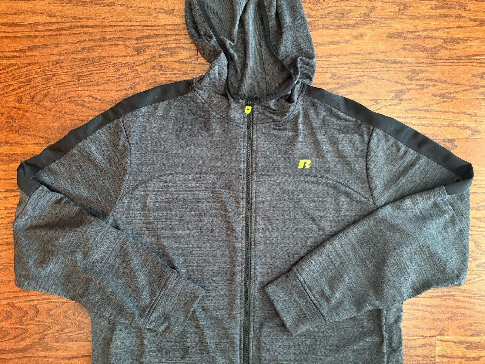 Russell Dri-power 360 full Zip Hoodie Men’s XL Gray Bungee Cord Hood Long Sleeve