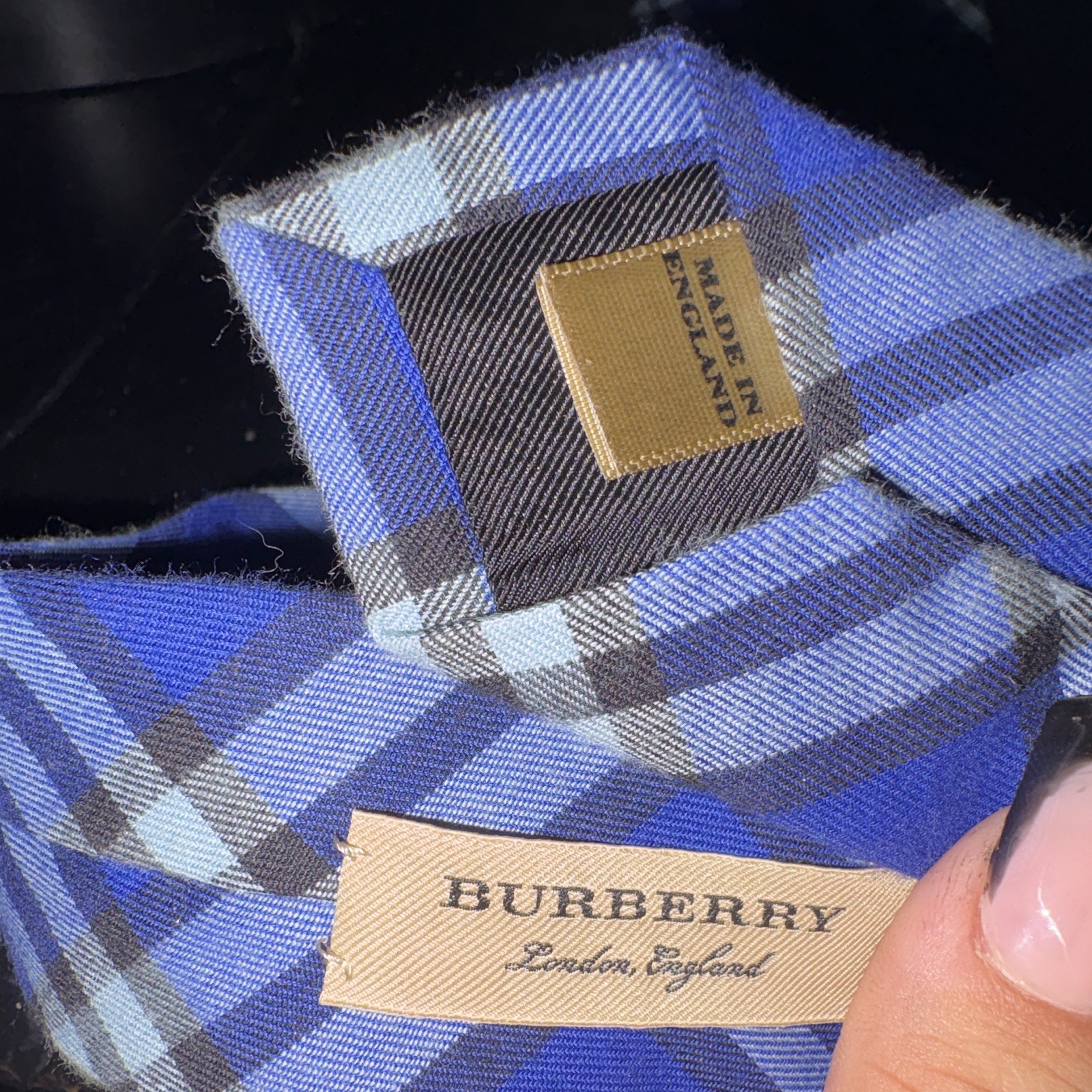 Burberry Men’s Blue Plaid Silk Twill Tie w/ Logo Accent, One Size