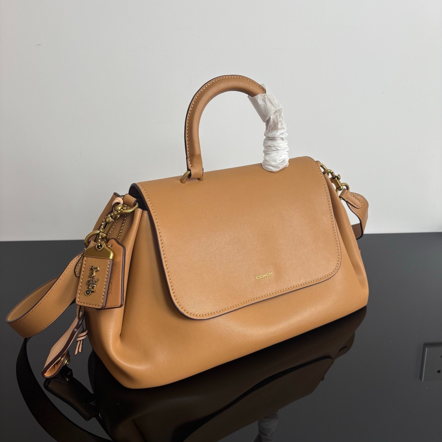 COACH Slouchy Rogue Top Handle Bag CCC39 Honey Brown