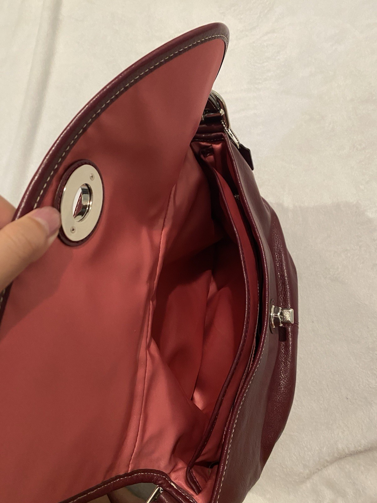 Coach Burgundy Small Crescent Shoulder Bag Turnlock Flap Detachable Strap Zip