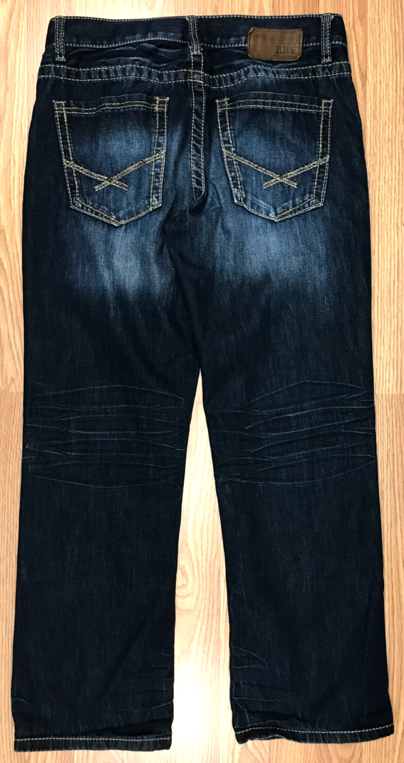 BKE Jake Boot Leg Jeans Blue Denim Straight Leg Dark Wash Stretch Mens 32s 32×29