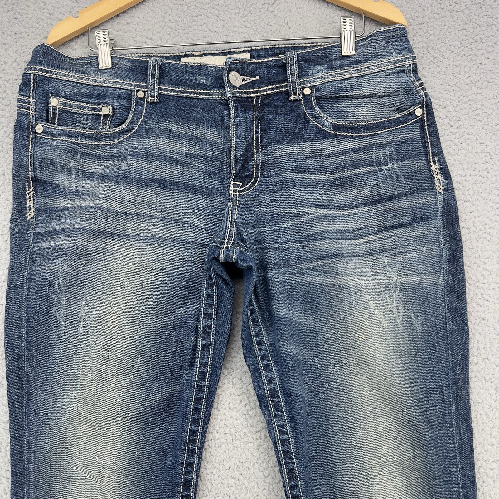 BKE Denim Payton Jeans Womens 31R Bootcut Stretch Medium Wash Distressed