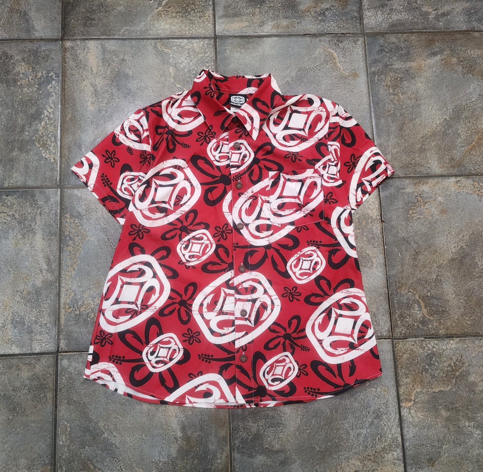 Vintage Maui Built Men’s Large All Over Print Hook Hawaiian Button Up Shirt
