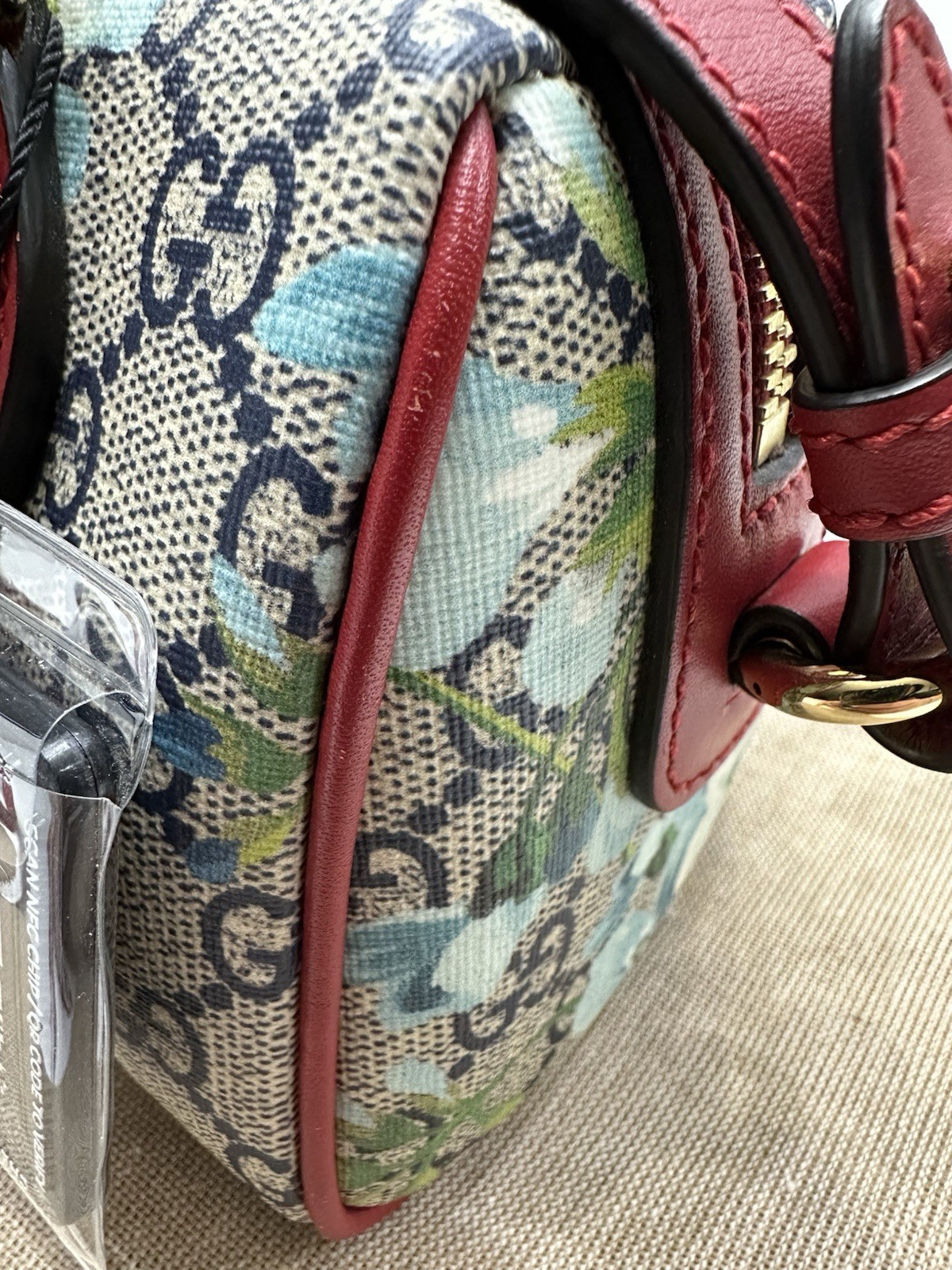 Authentic Gucci GG Supreme Monogram Blooms Mini Boston Bag Red Floral w/ Strap
