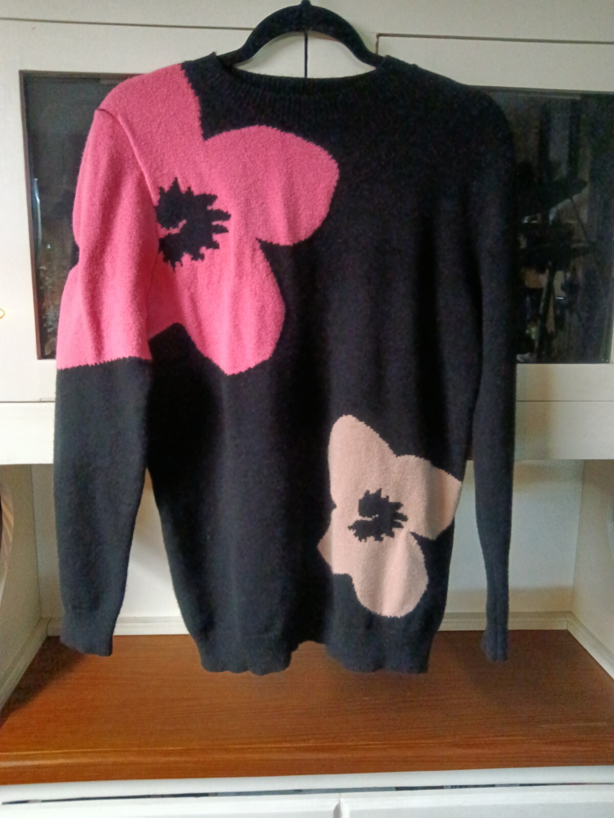Made With Love By FTC Women’s Black W/Pink Floral Crew Neck Sweater Size S