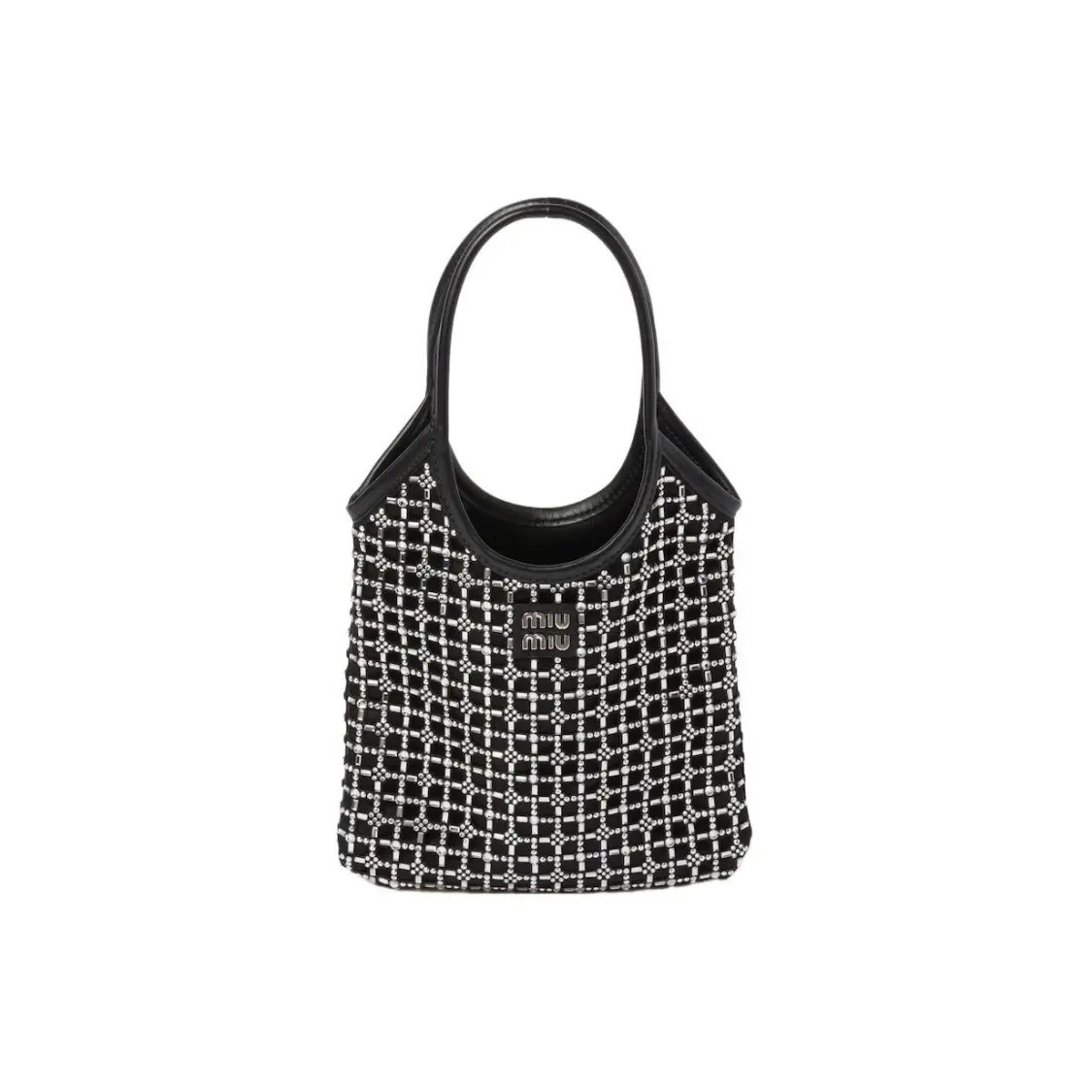 MIU MIU Metal Engraved Logo Handbag Women’s Black 9.4×7.8 in